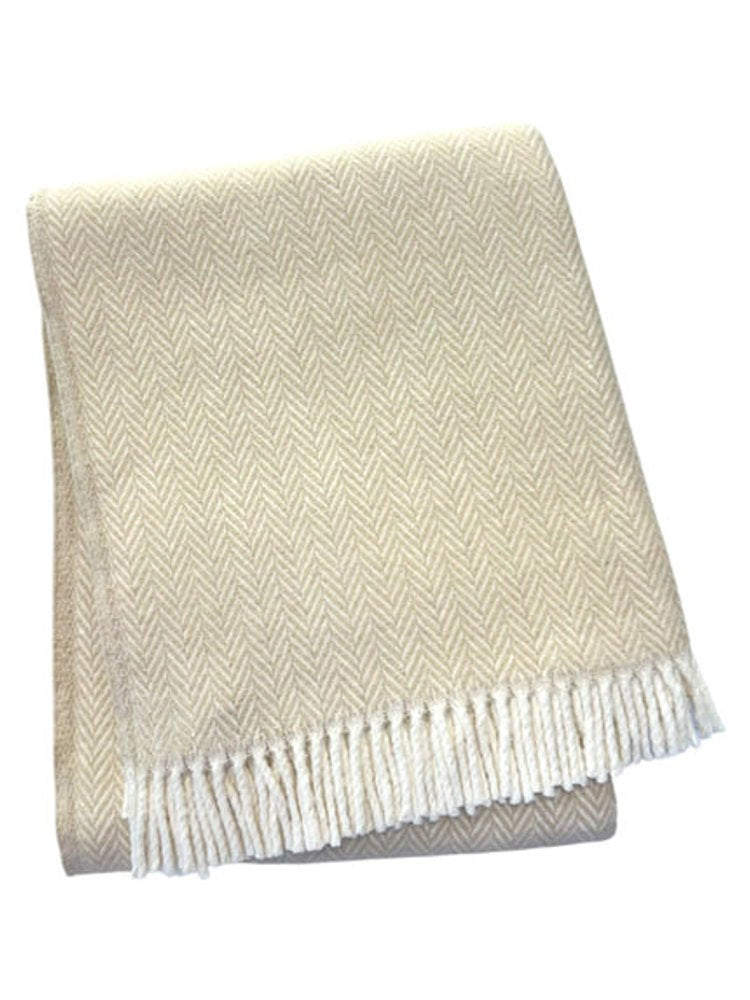 55" X 77" Linen And White Cotton Blend Herringbone Throw Blanket with Fringe