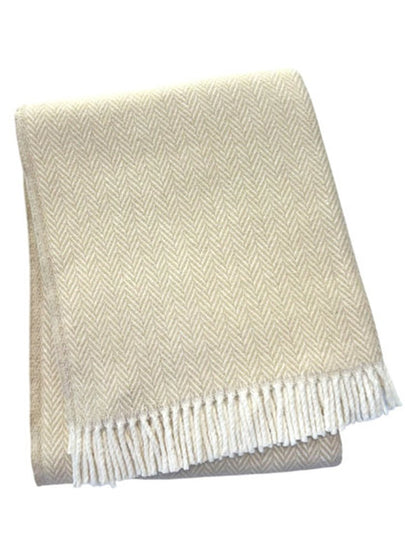 55" X 70" Linen And White Cotton Blend Herringbone Throw Blanket with Fringe