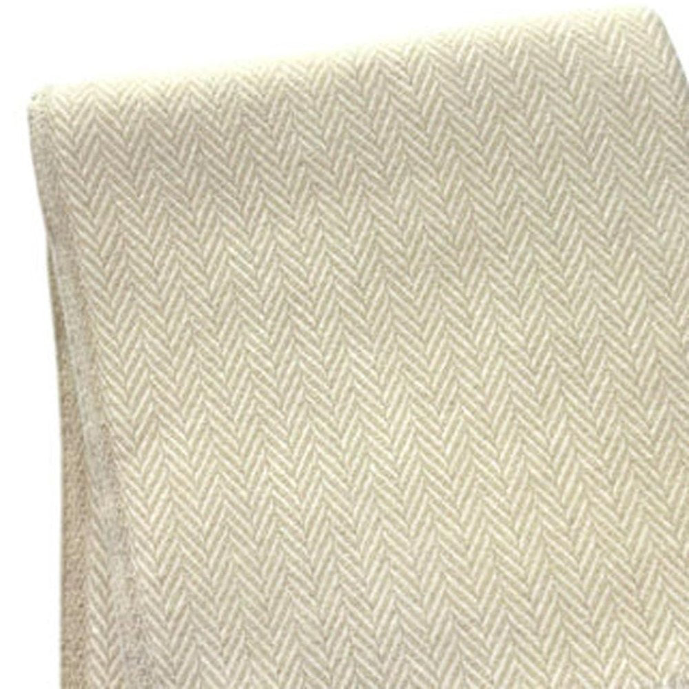 55" X 70" Linen And White Cotton Blend Herringbone Throw Blanket with Fringe