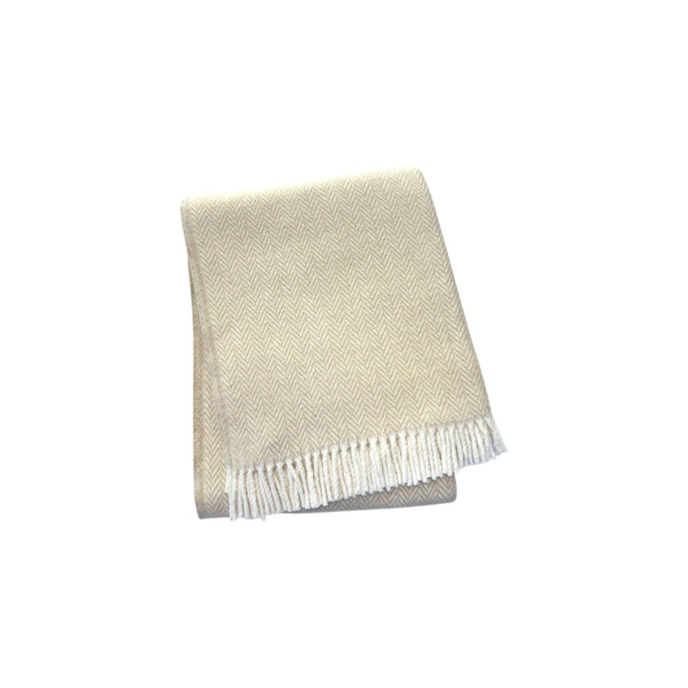 55" X 77" Linen And White Cotton Blend Herringbone Throw Blanket with Fringe