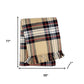 55" X 77" Camel Black Red And White Cotton Blend Plaid Throw Blanket with Fringe
