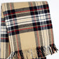 55" X 77" Camel Black Red And White Cotton Blend Plaid Throw Blanket with Fringe
