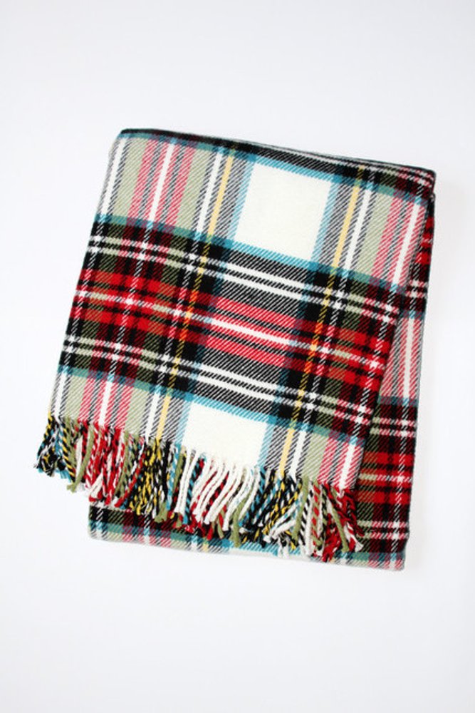 55" X 70" Black Red And White Plaid Cotton Blend Plush Throw Blanket with Fringe