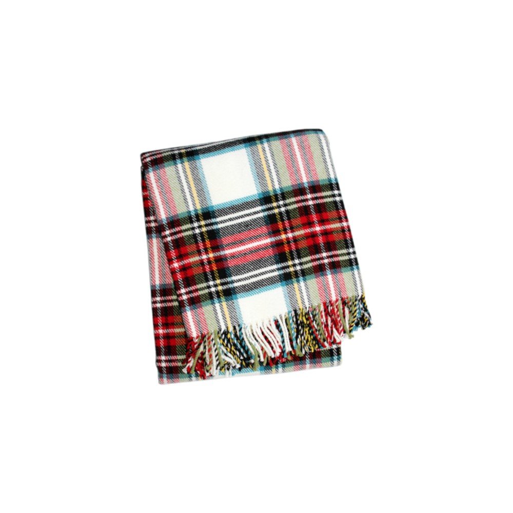 55" X 70" Black Red And White Plaid Cotton Blend Plush Throw Blanket with Fringe