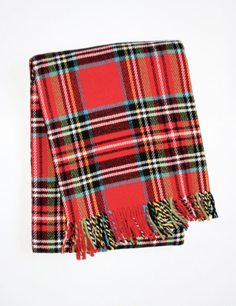 55" X 77" Red Black And White Plaid Cotton Blend Plaid Throw Blanket with Fringe