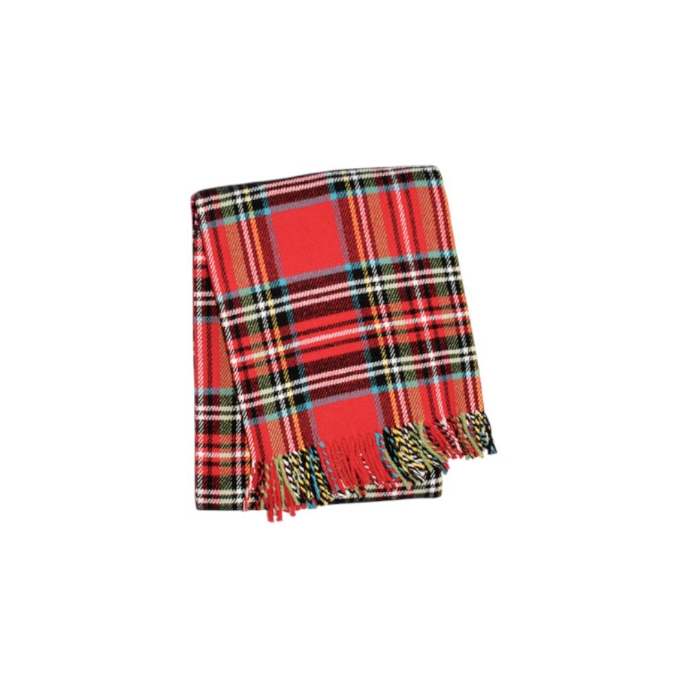 55" X 77" Red Black And White Plaid Cotton Blend Plaid Throw Blanket with Fringe