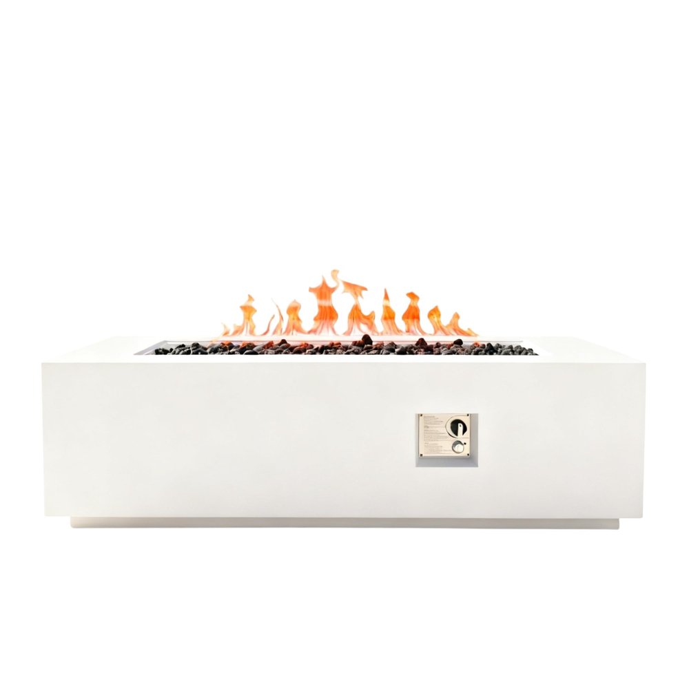 60000 BTU 60" White Magnesium Oxide Propane Rectangular Fire Pit Table With Cover