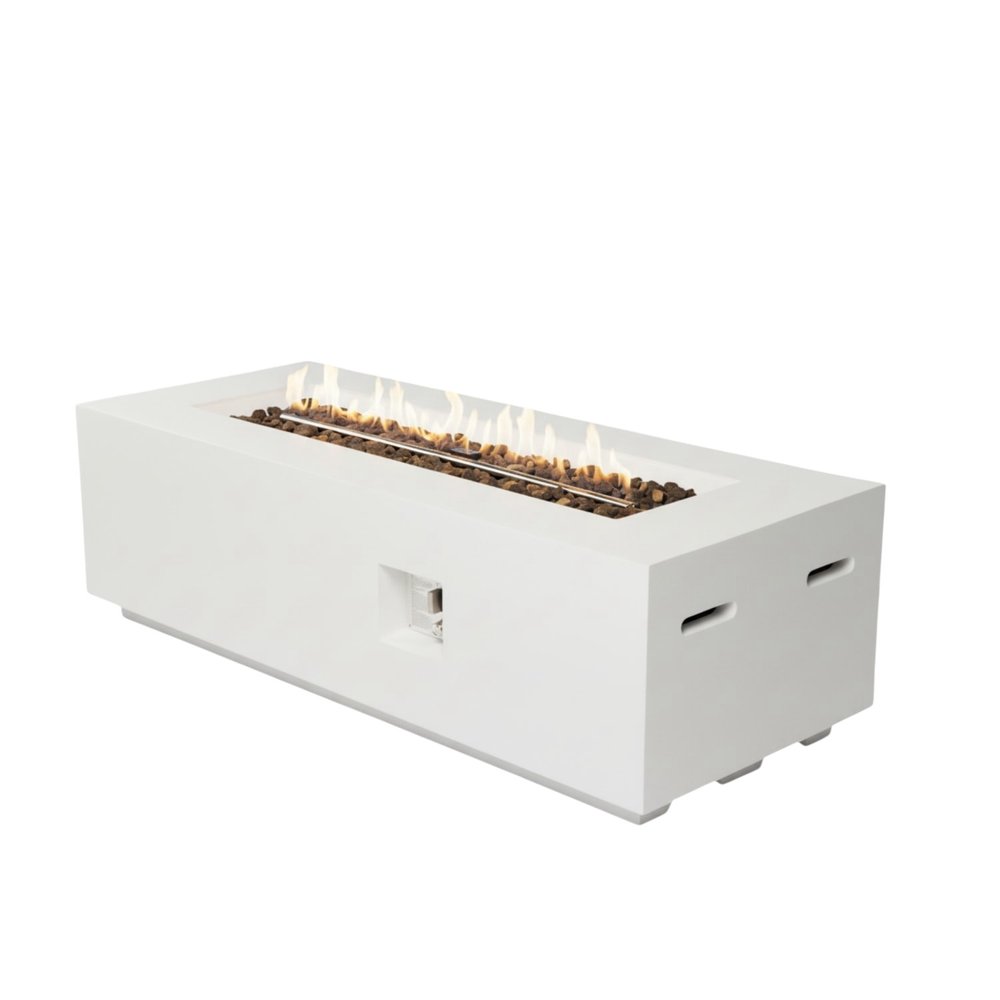60000 BTU 60" White Magnesium Oxide Propane Rectangular Fire Pit Table With Cover