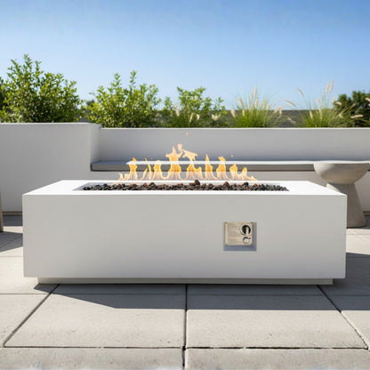 60000 BTU 60" White Magnesium Oxide Propane Rectangular Fire Pit Table With Cover