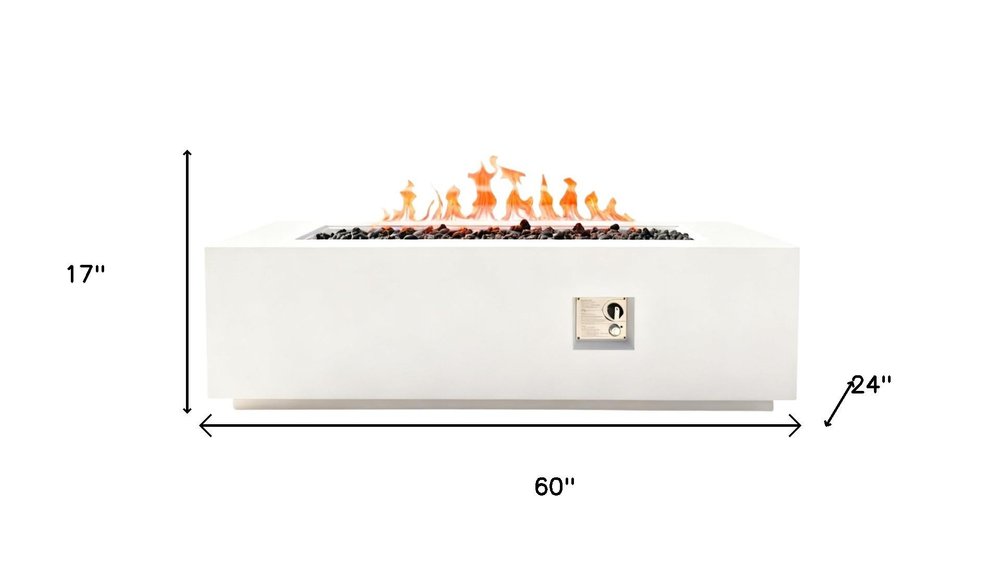 60000 BTU 60" White Magnesium Oxide Propane Rectangular Fire Pit Table With Cover