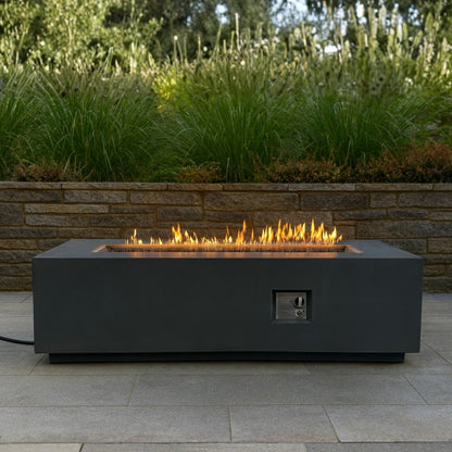 60000 BTU 60" Black Magnesium Oxide Propane Rectangular Fire Pit Table With Cover