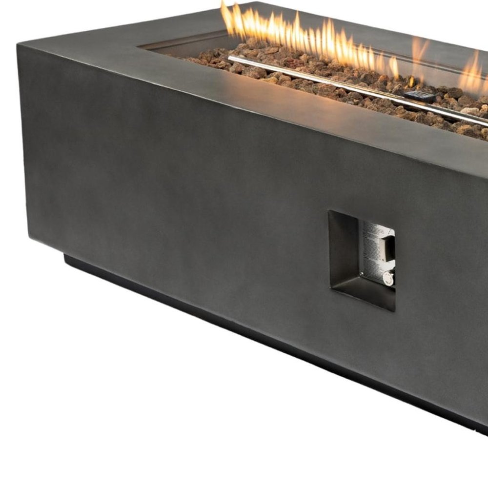 60000 BTU 60" Black Magnesium Oxide Propane Rectangular Fire Pit Table With Cover