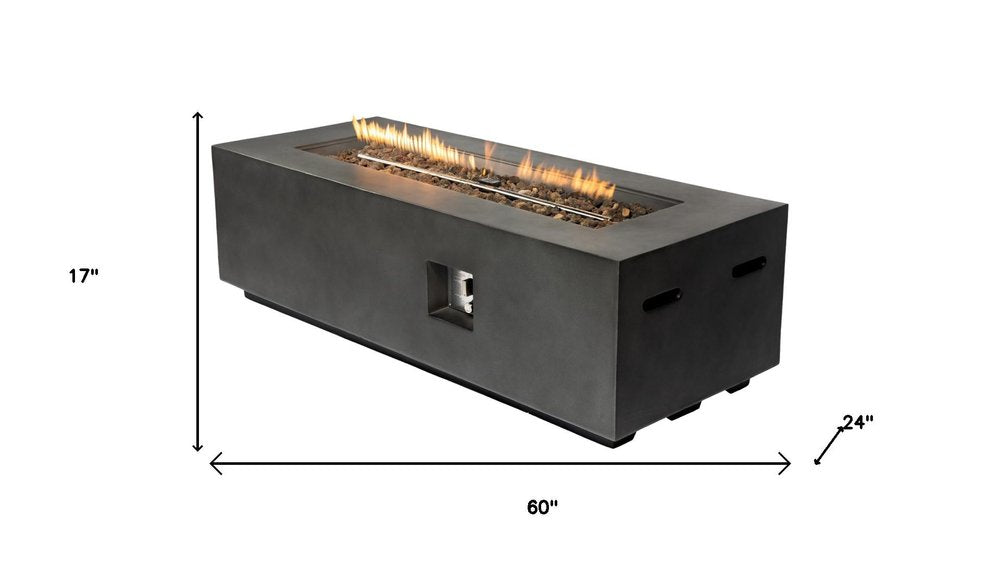 60000 BTU 60" Black Magnesium Oxide Propane Rectangular Fire Pit Table With Cover