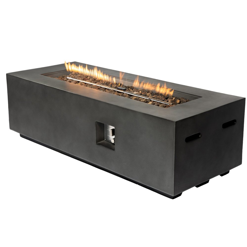 60000 BTU 60" Black Magnesium Oxide Propane Rectangular Fire Pit Table With Cover