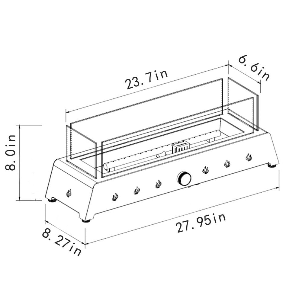 40000 BTU 28" Black Steel Propane Rectangular Fire Pit