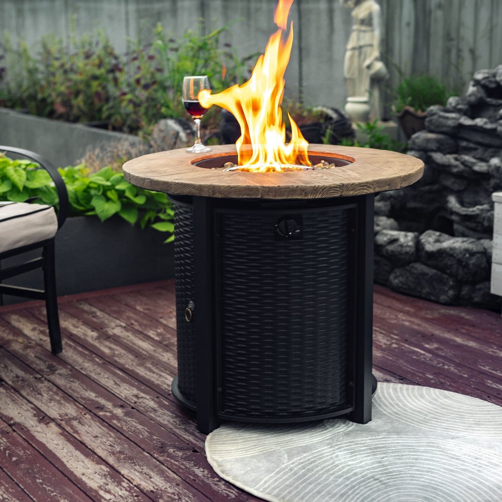 50000 BTU 30" Black And Brown Steel Propane Round Fire Pit Table