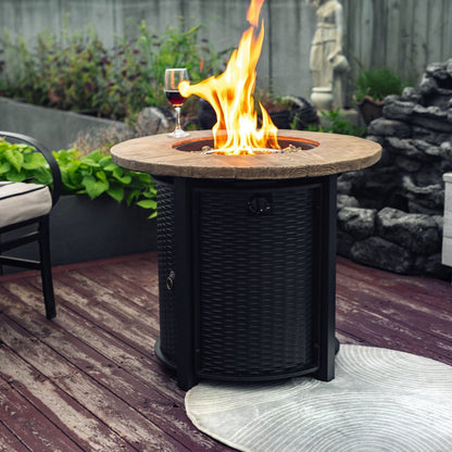 50000 BTU 30" Black And Brown Steel Propane Round Fire Pit Table