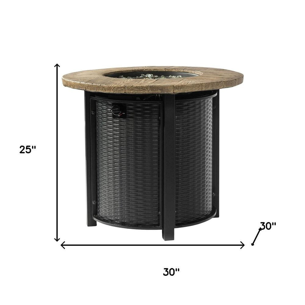 50000 BTU 30" Black And Brown Steel Propane Round Fire Pit Table