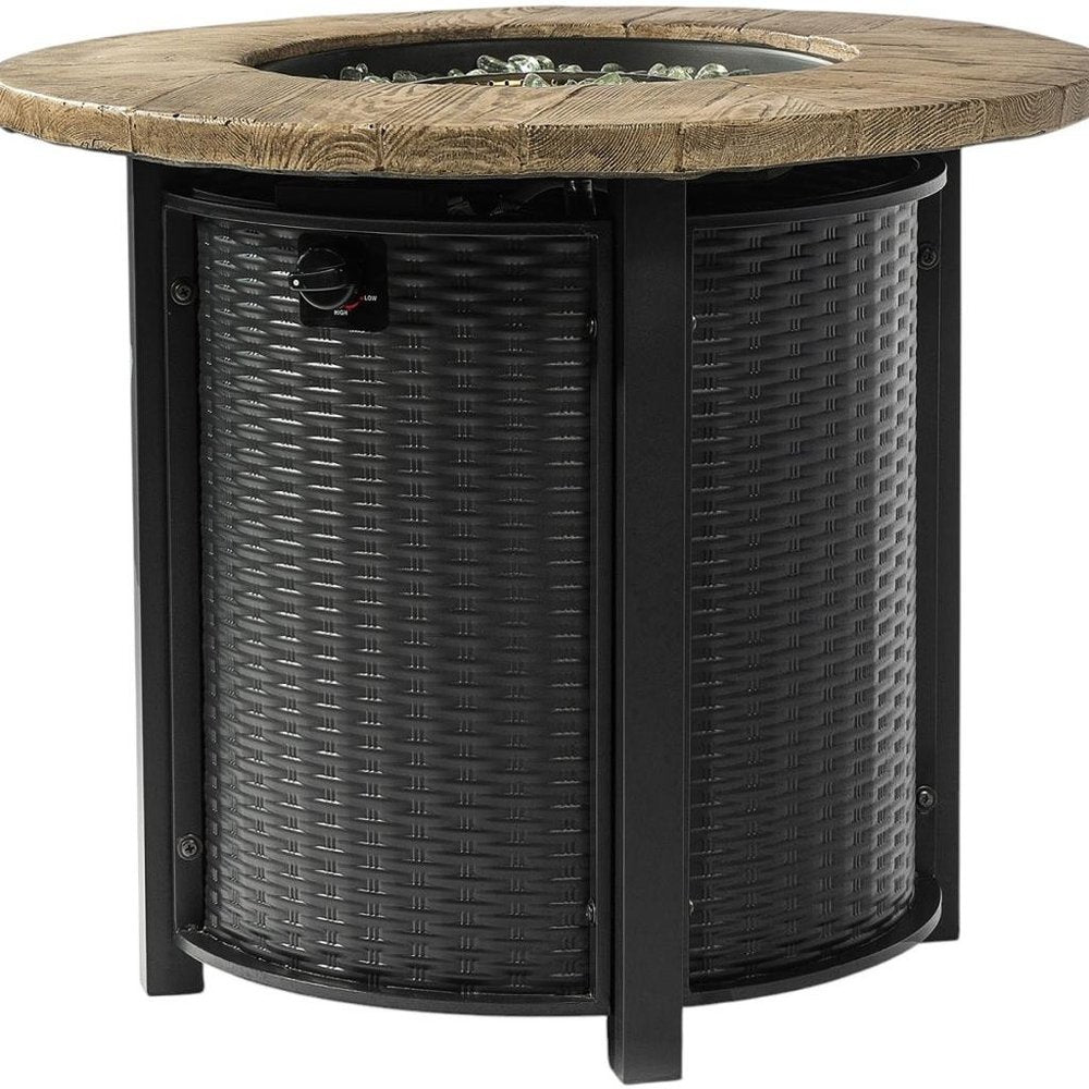 50000 BTU 30" Black And Brown Steel Propane Round Fire Pit Table