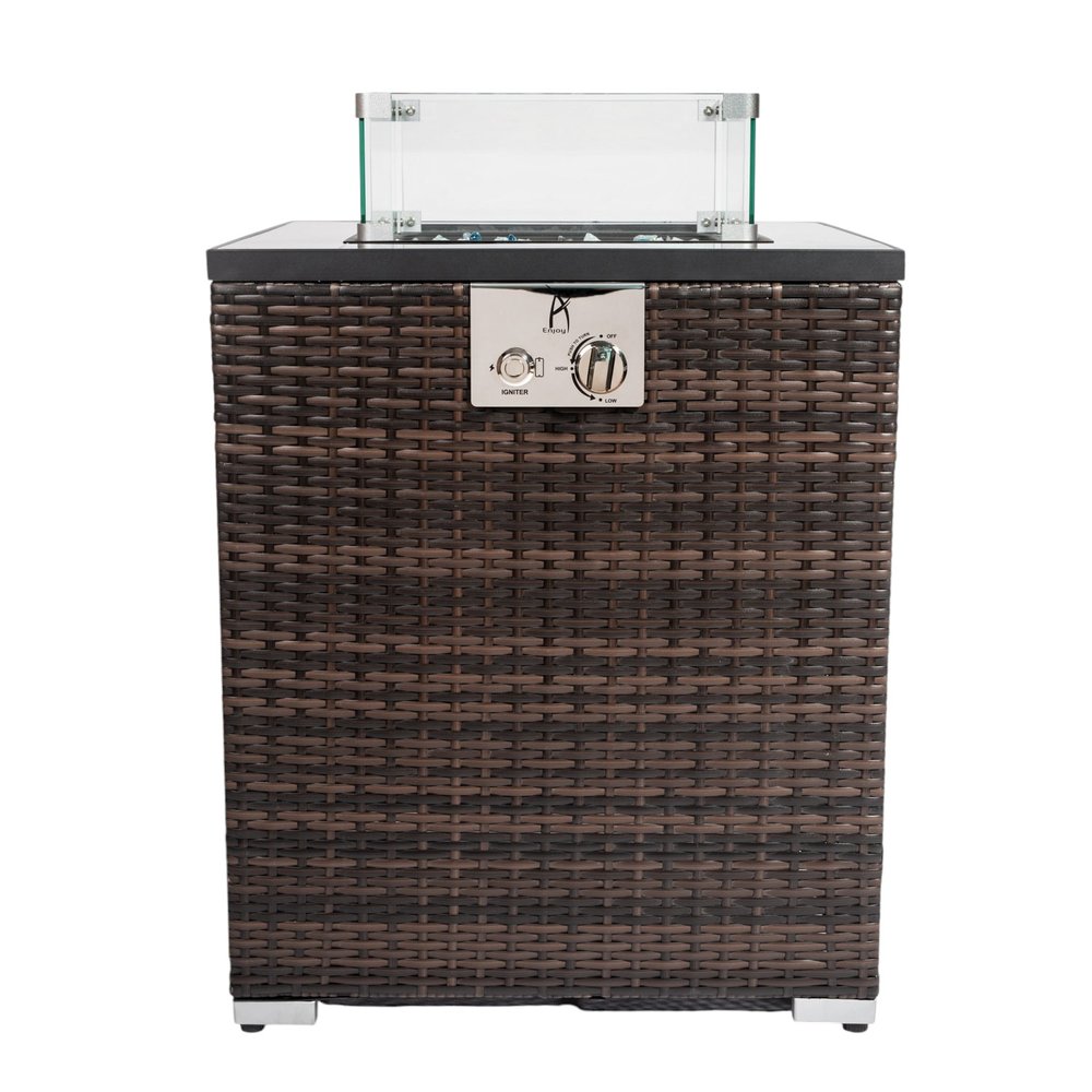 50000 BTU 24" Espresso Wicker Propane Rectangular Fire Pit Table