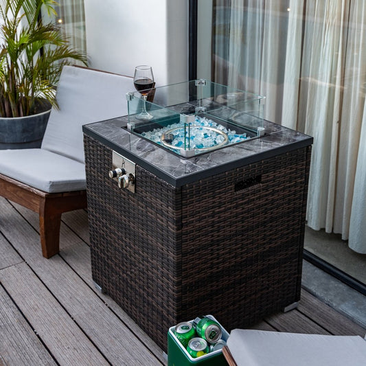 50000 BTU 24" Espresso Wicker Propane Rectangular Fire Pit Table