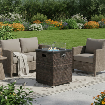 50000 BTU 22" Brown Wicker Propane Rectangular Fire Pit