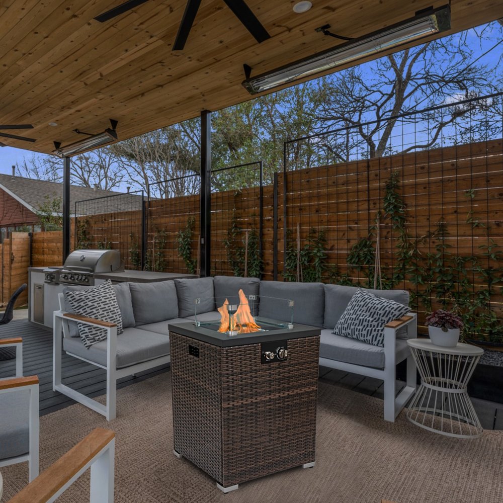 50000 BTU 22" Brown Wicker Propane Rectangular Fire Pit