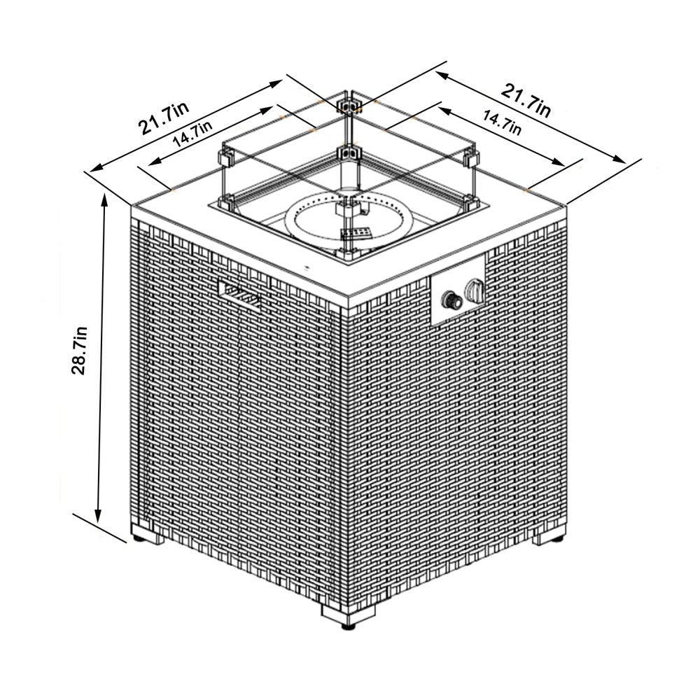 50000 BTU 22" Brown Wicker Propane Rectangular Fire Pit