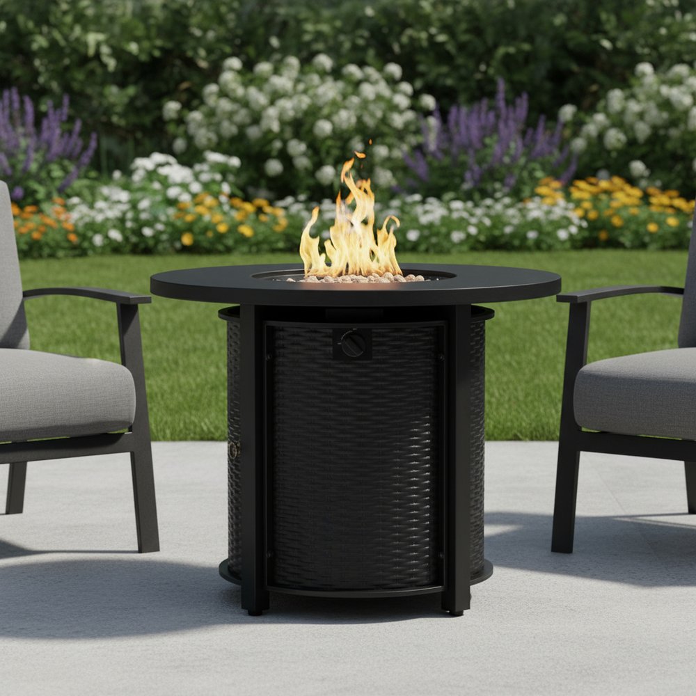 50000 BTU 32" Black Steel Propane Round Fire Pit Table