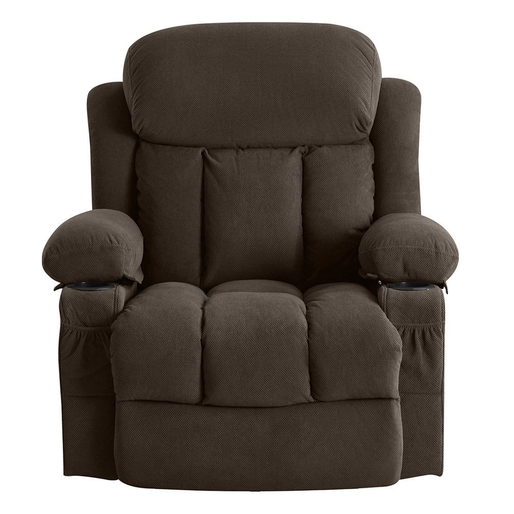 40" Brown Tufted Polyester Blend Heated Massage Swivel Rocker Recliner With USB