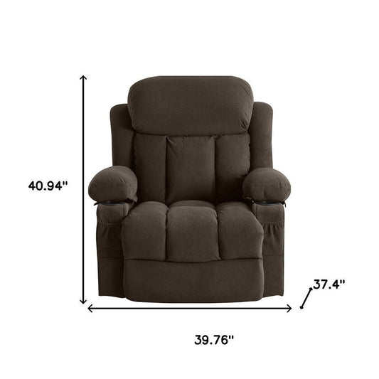 40" Brown Tufted Polyester Blend Heated Massage Swivel Rocker Recliner With USB