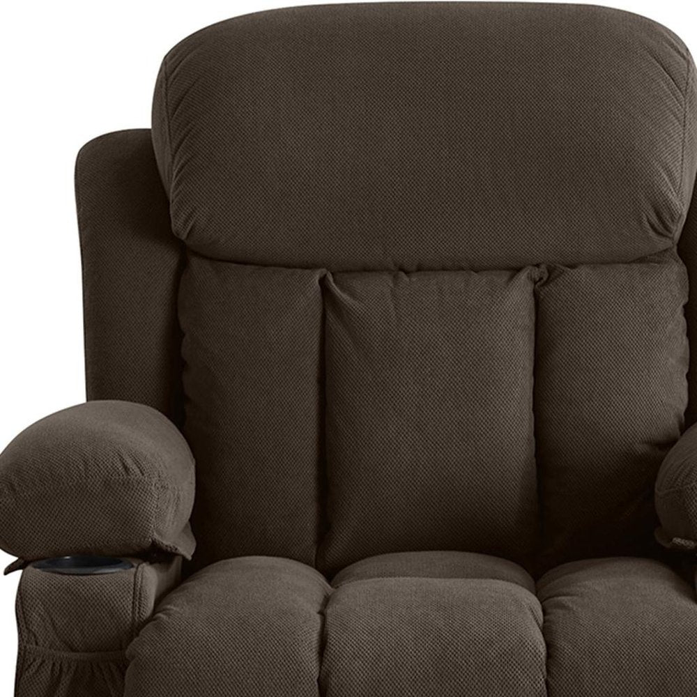 40" Brown Tufted Polyester Blend Heated Massage Swivel Rocker Recliner With USB