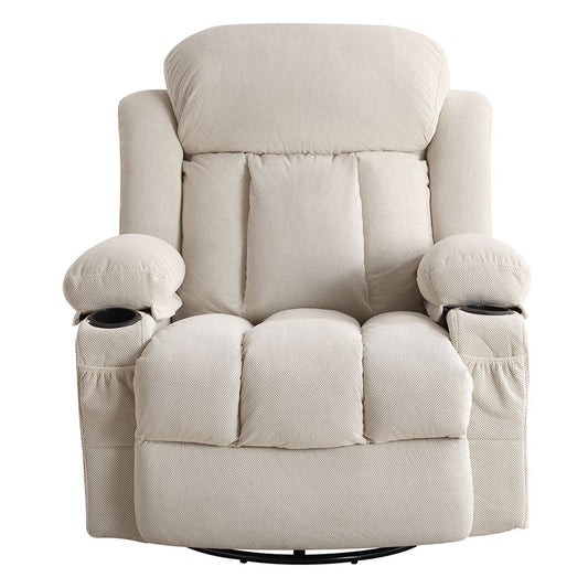 40" Beige Tufted Polyester Blend Heated Massage Swivel Rocker Recliner With USB