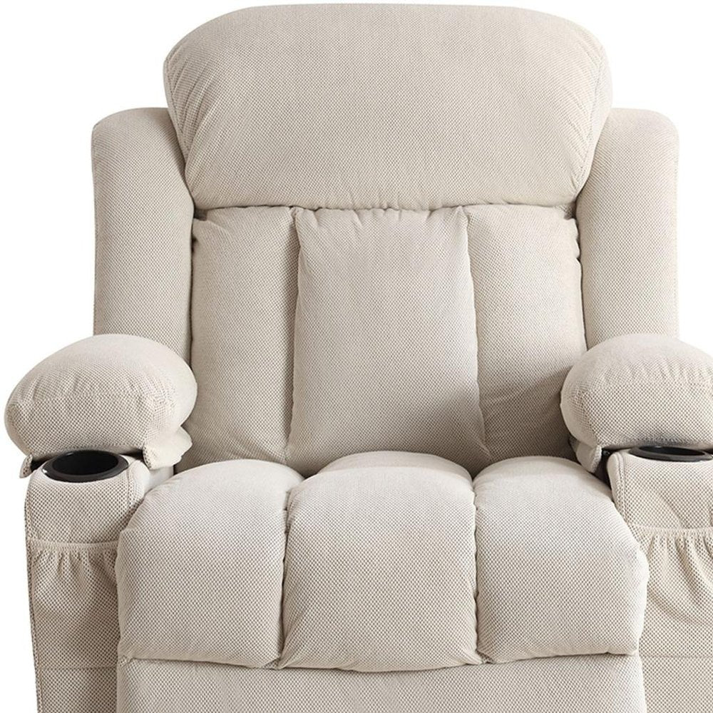 40" Beige Tufted Polyester Blend Heated Massage Swivel Rocker Recliner With USB