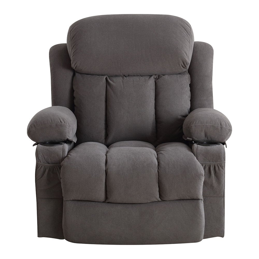 40" Gray Tufted Polyester Blend Heated Massage Swivel Rocker Recliner With USB