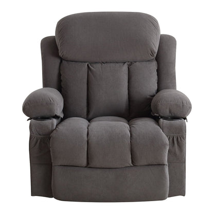 40" Gray Tufted Polyester Blend Heated Massage Swivel Rocker Recliner With USB
