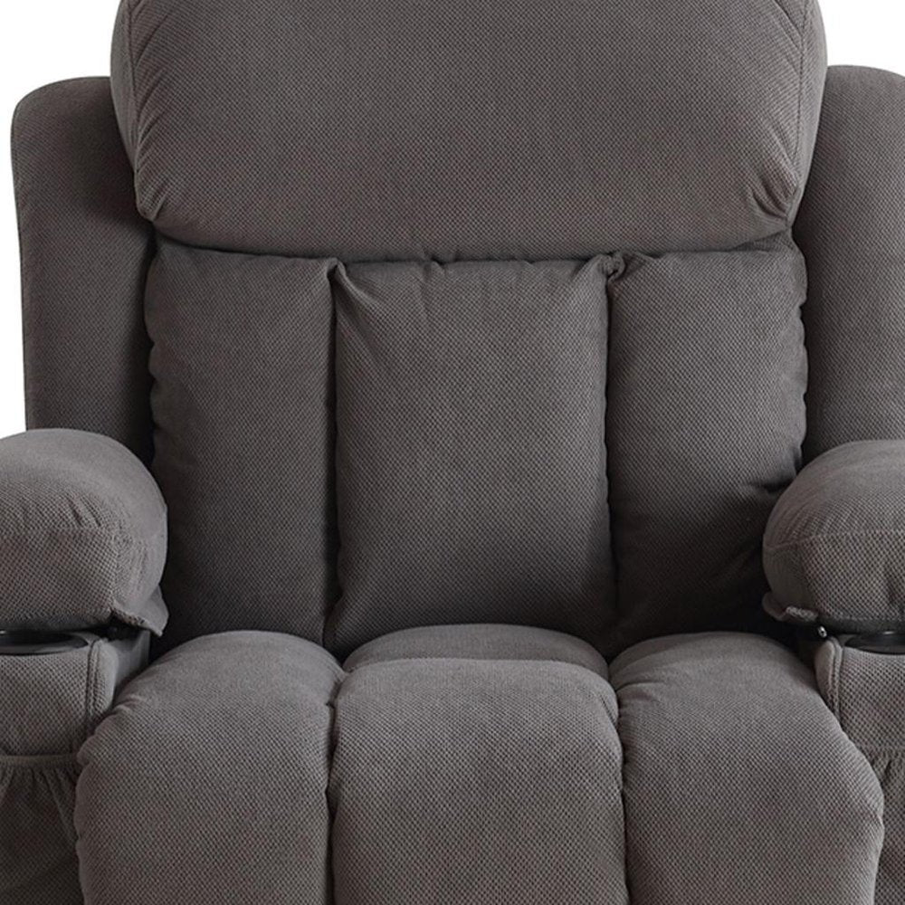 40" Gray Tufted Polyester Blend Heated Massage Swivel Rocker Recliner With USB
