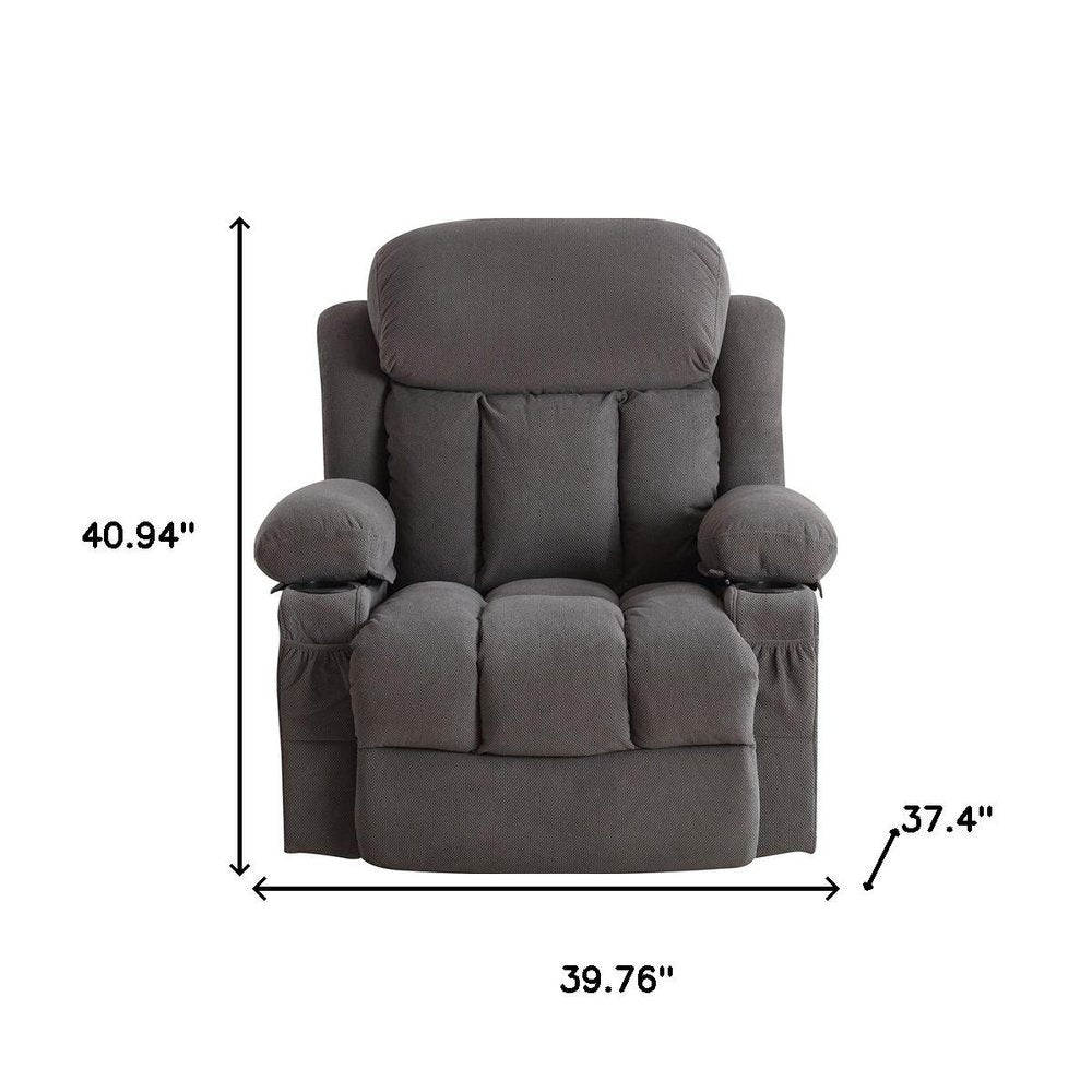 40" Gray Tufted Polyester Blend Heated Massage Swivel Rocker Recliner With USB