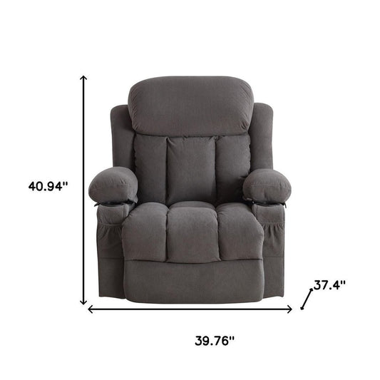 40" Gray Tufted Polyester Blend Heated Massage Swivel Rocker Recliner With USB