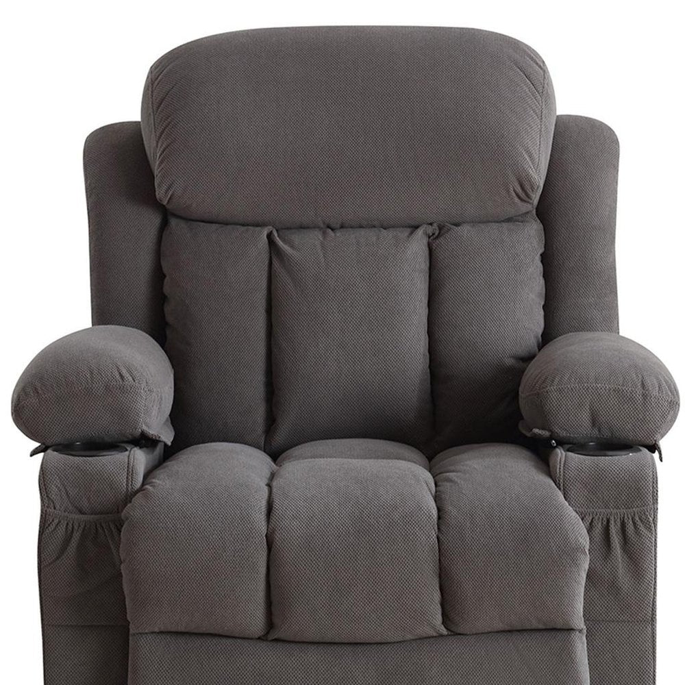 40" Gray Tufted Polyester Blend Heated Massage Swivel Rocker Recliner With USB