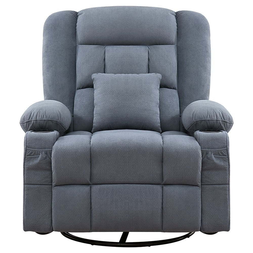 38" Blue Tufted Cotton Blend Heated Massage Manual Swivel Recliner With USB