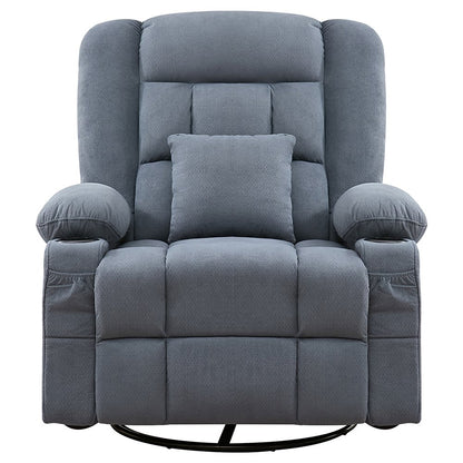 38" Blue Tufted Cotton Blend Heated Massage Manual Swivel Recliner With USB