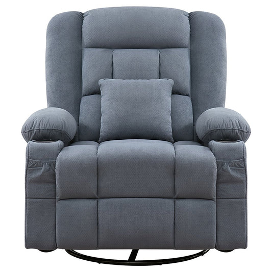 38" Blue Tufted Cotton Blend Heated Massage Manual Swivel Recliner With USB