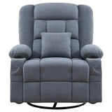 38" Blue Tufted Cotton Blend Heated Massage Manual Swivel Recliner With USB