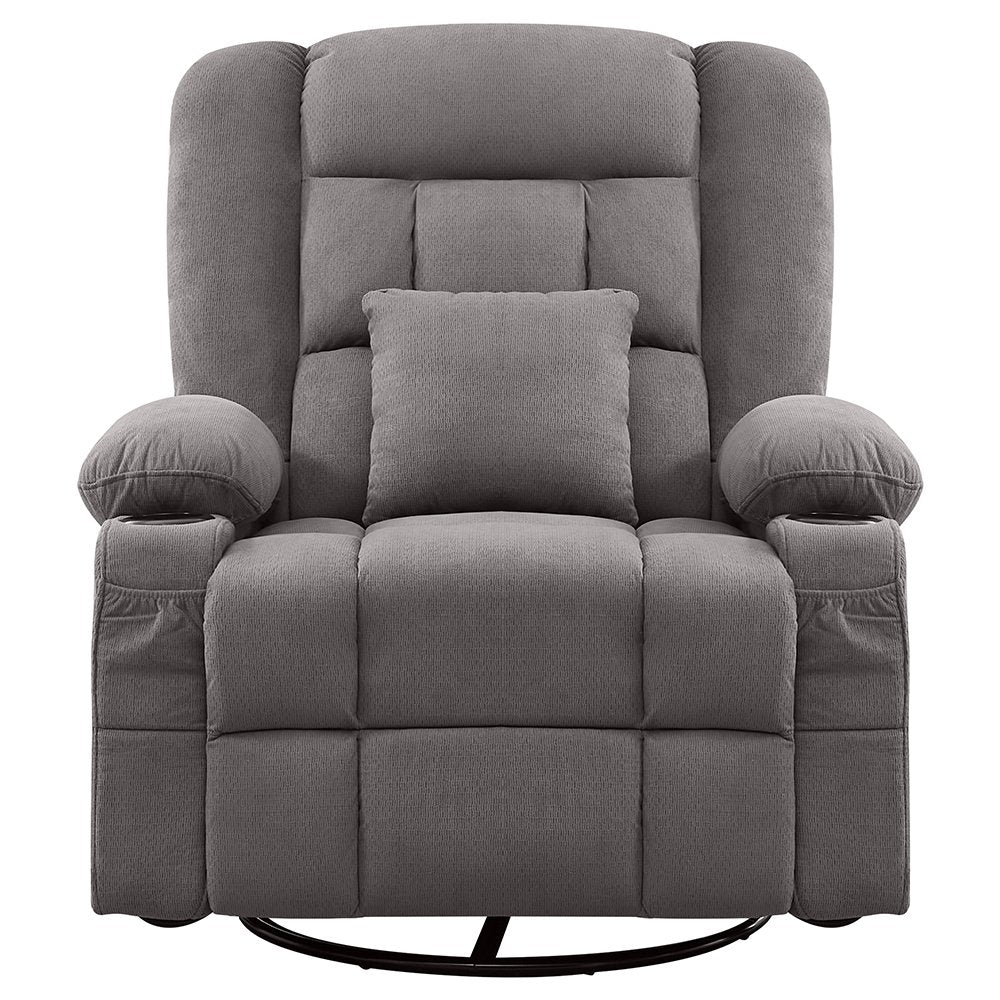 38" Gray Tufted Polyester Blend Heated Massage Swivel Rocker Recliner With USB