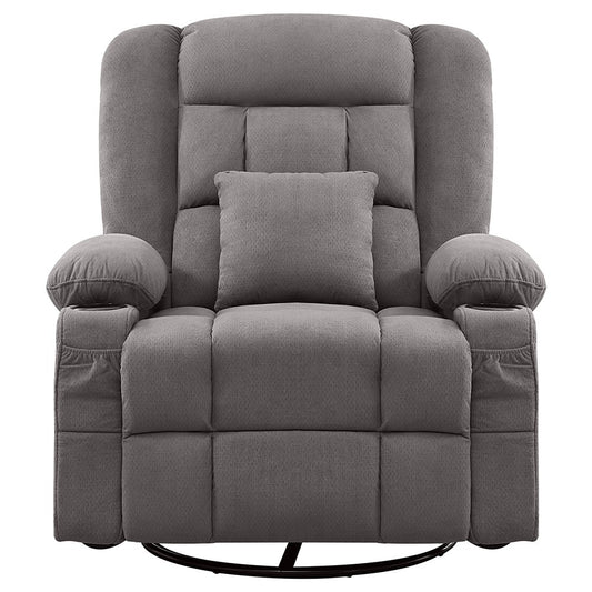 38" Gray Tufted Polyester Blend Heated Massage Swivel Rocker Recliner With USB