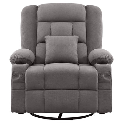 38" Gray Tufted Polyester Blend Heated Massage Swivel Rocker Recliner With USB