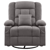 38" Gray Tufted Polyester Blend Heated Massage Swivel Rocker Recliner With USB
