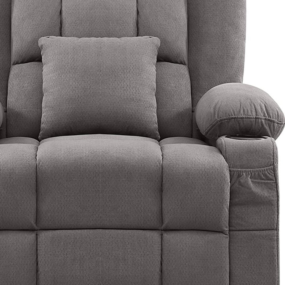 38" Gray Tufted Polyester Blend Heated Massage Swivel Rocker Recliner With USB