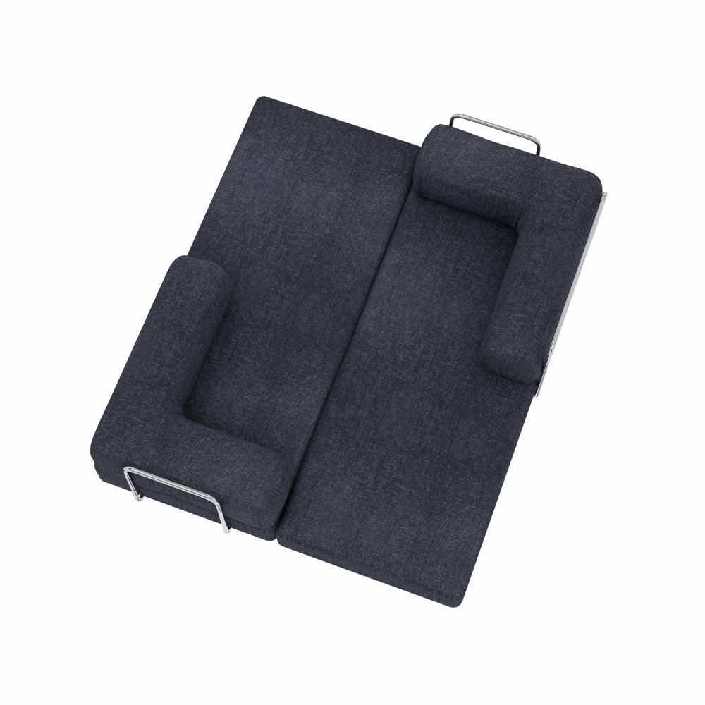 82" Blue Chenille Convertible Futon Sleeper Sofa